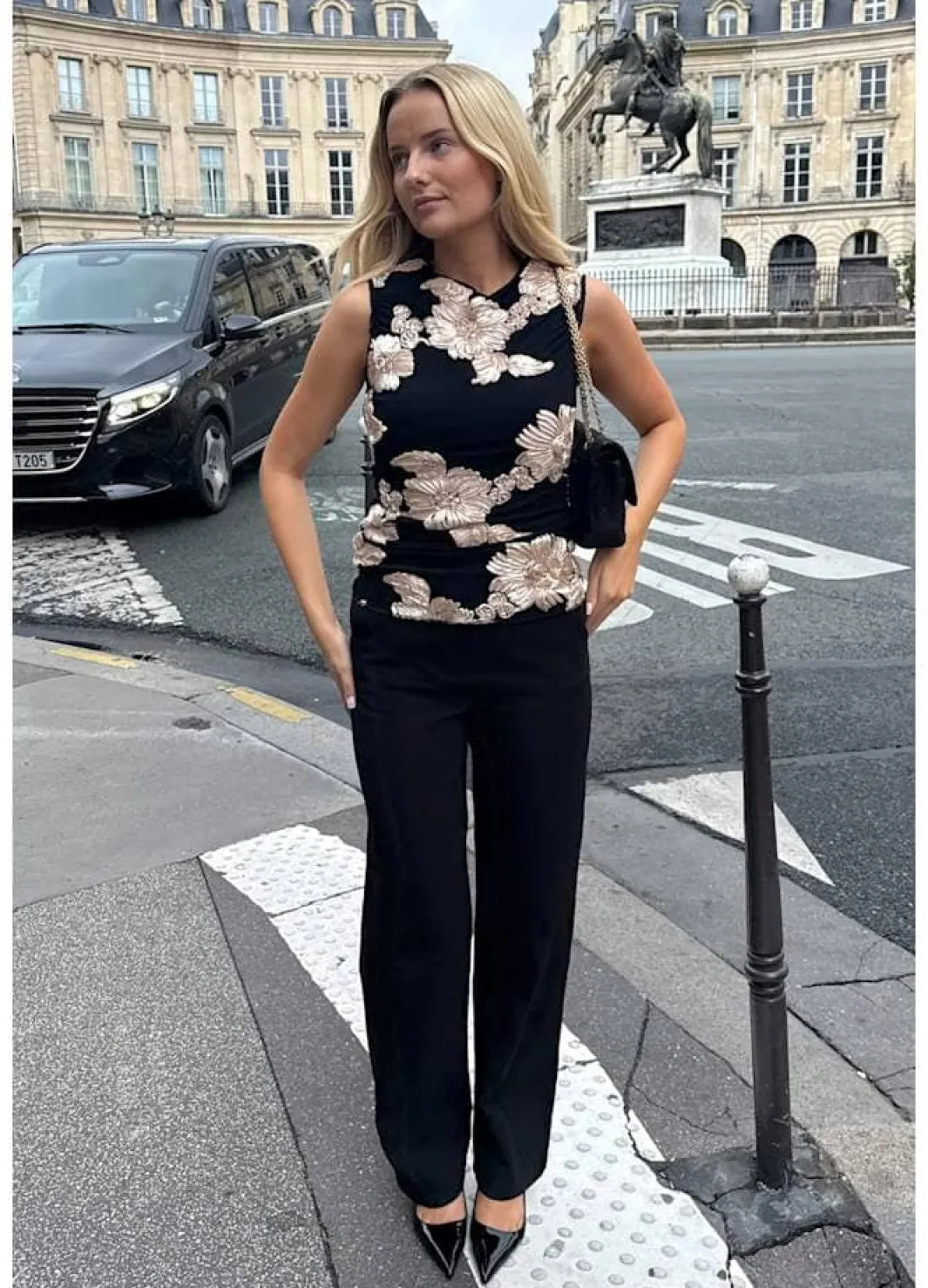 Best BYIC Miraic Mesh Top A23927 Black Beige Flower