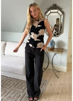 Best BYIC Miraic Mesh Top A23927 Black Beige Flower