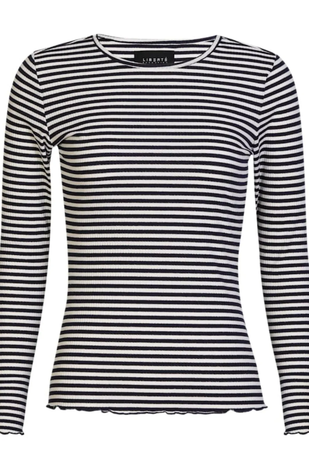 Sale Liberte Natalia Ls Round Neck Blouse 9914 Navy Creme Gold Stripe