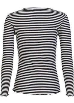 Sale Liberte Natalia Ls Round Neck Blouse 9914 Navy Creme Gold Stripe