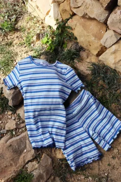Sale Liberte Ami Natalia-Ss-Blouse-Kids 21067 Blue White Rose Stripe