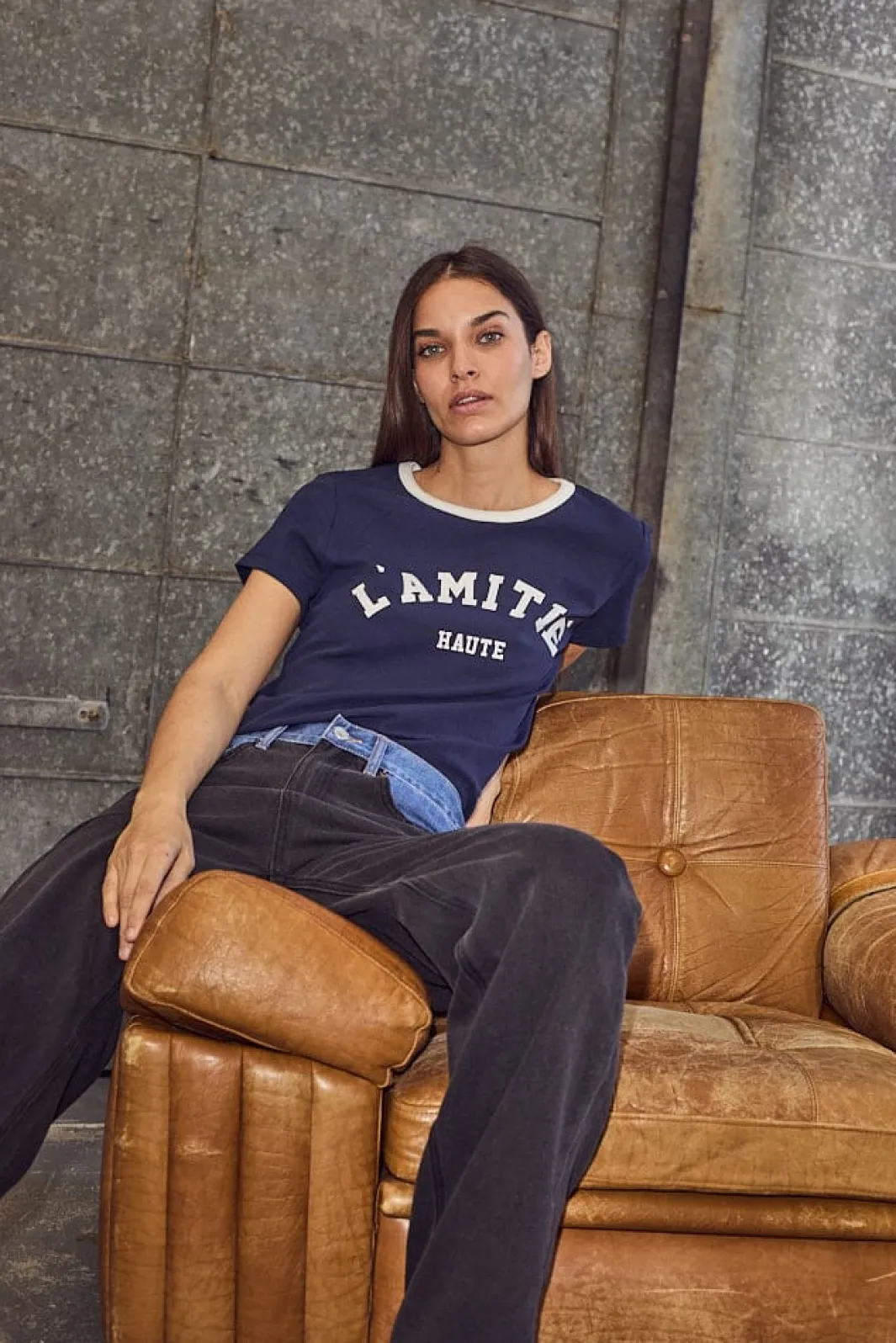 Haute L'Amitié Neckline Logo Tee HL10006 Navy/Off-White