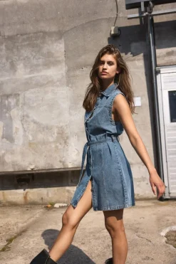 Discount Noisy May Nmalvi S/L Short Tie Dress Bs023Mb 4759543 Medium Blue Denim