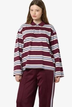 Noisy May Nmaura L/S Striped Polo Shirt 4828919 Windsor Wine Cashmere/Birch