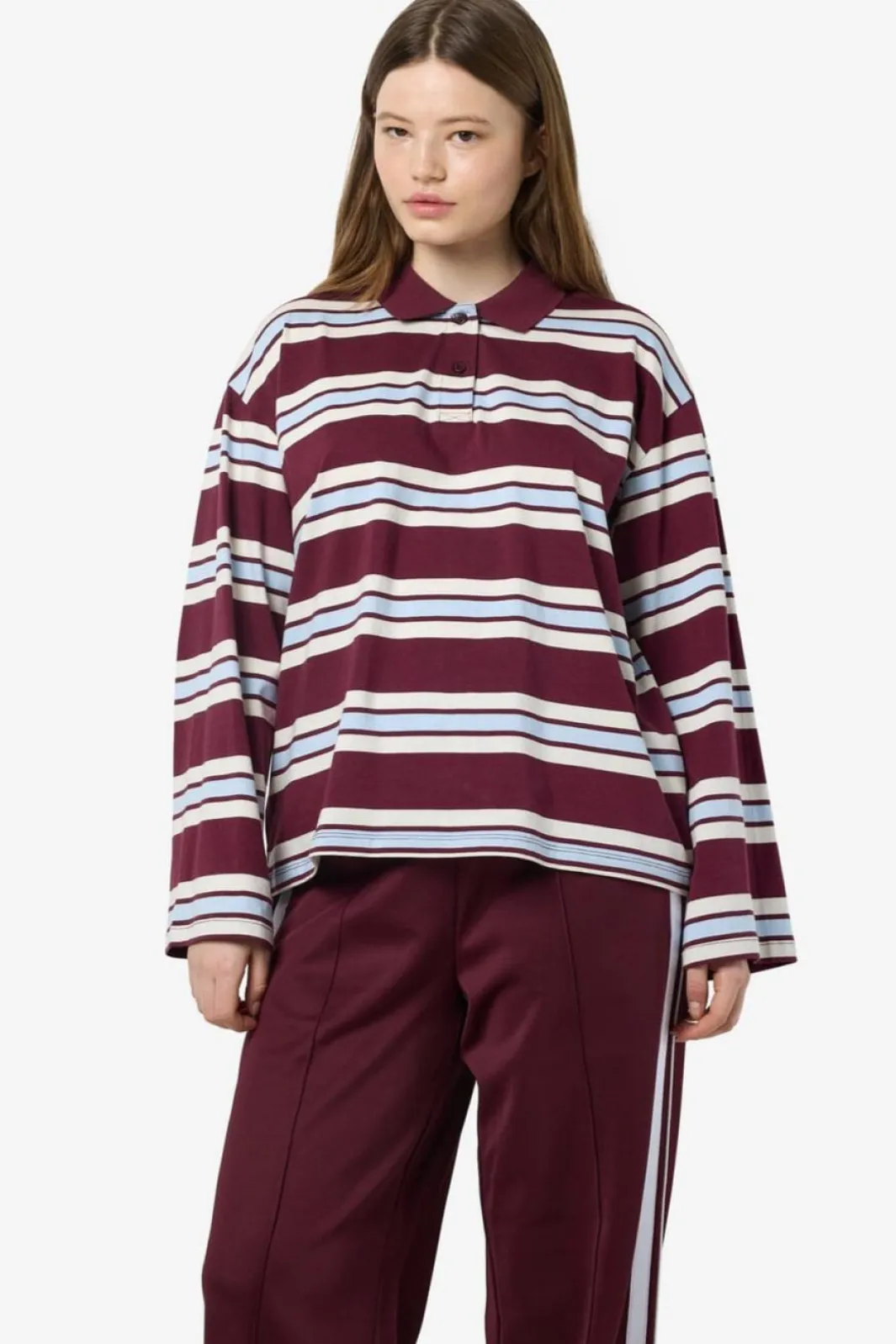 Noisy May Nmaura L/S Striped Polo Shirt 4828919 Windsor Wine Cashmere/Birch