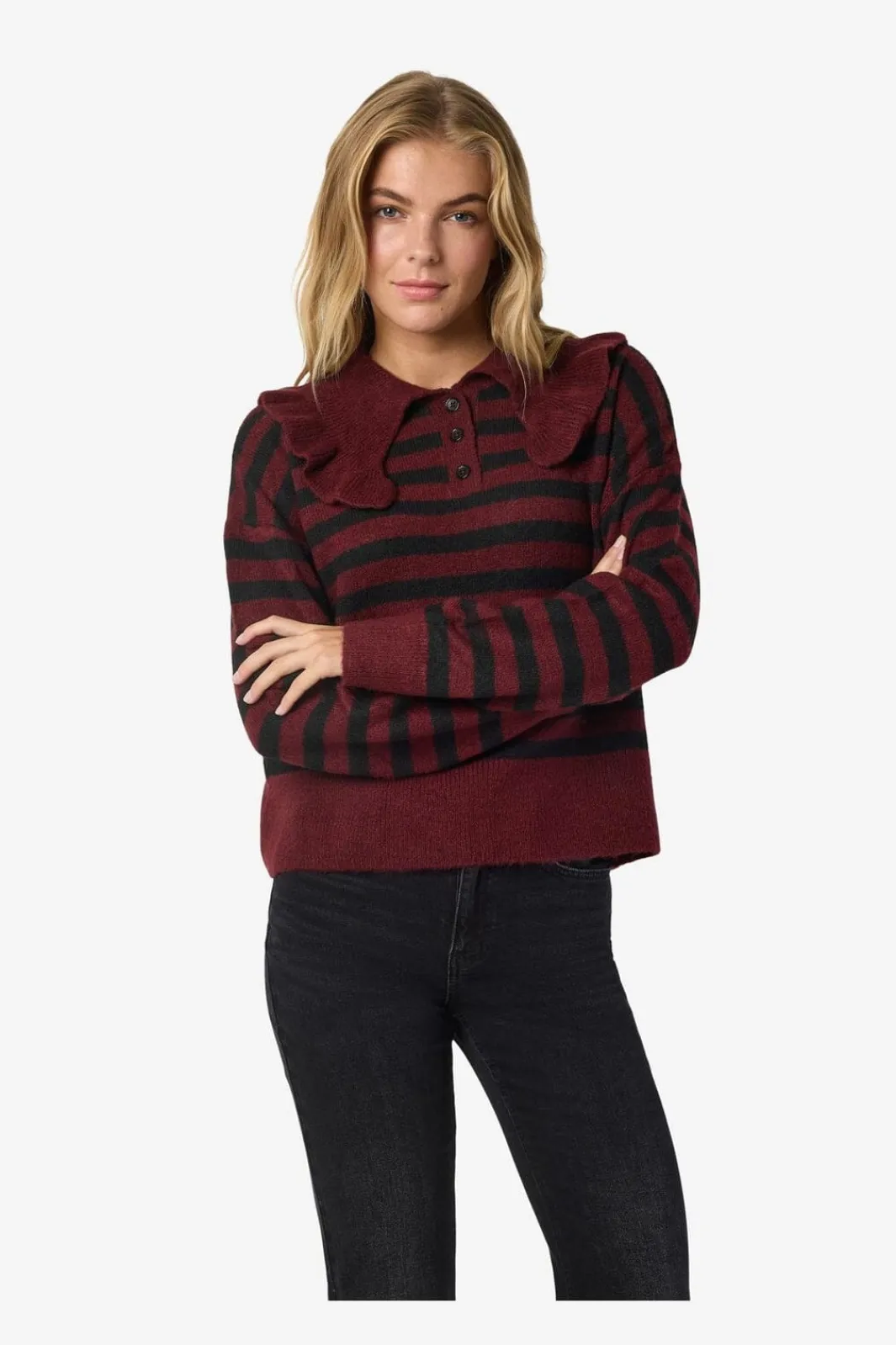 Noisy May Nmbrooke L/S Frill Collar Knit 4924582 Windsor Wine Black