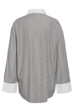 Clearance Noisy May Nmfreja L/S Oversized Plain Shirt 4842058 Cloud Dancer Black Stripes W. Cloud Dancer Contrast