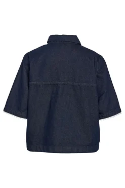 Discount Noisy May Nmindie 2/4 Denim Lace Shirt Db 4952006 Dark Blue Denim