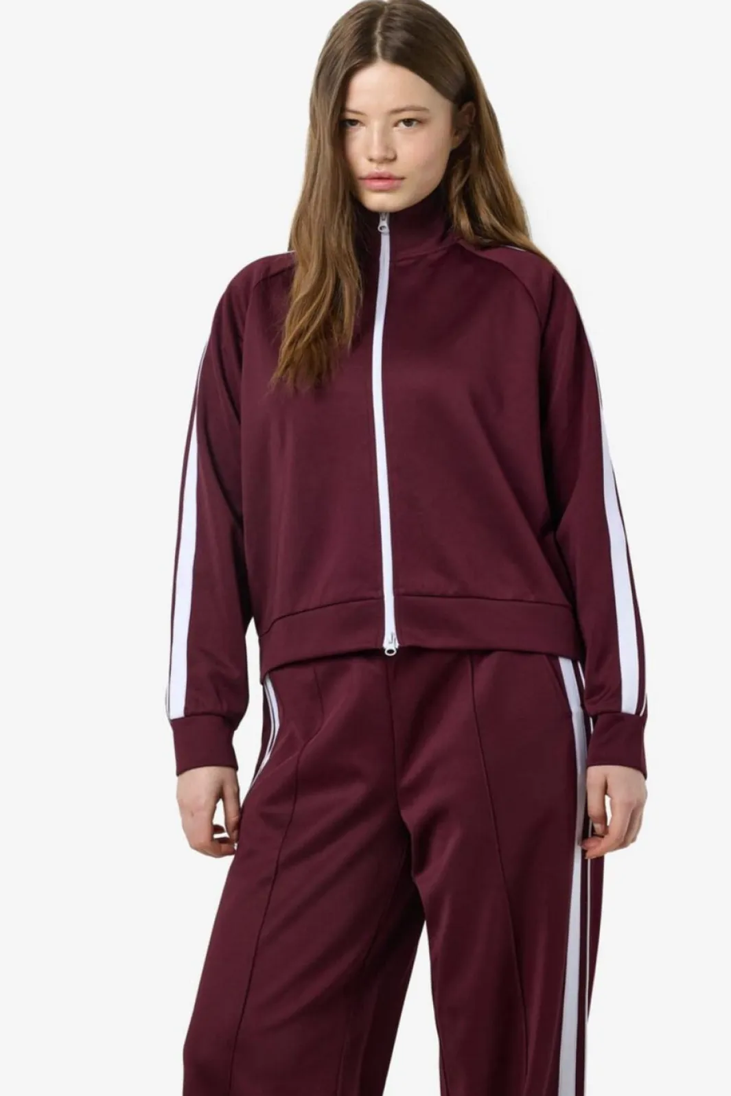 Hot Noisy May Nmjenna L/S High Neck Zipper 4837290 Windsor Wine White Stripes
