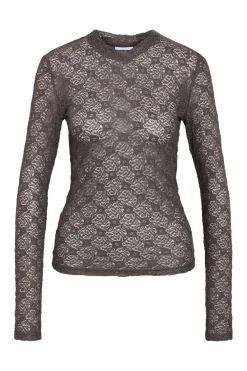 Discount Noisy May Nmjudith L/S Lace Top 4793425 Charcoal Gray