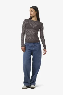 Discount Noisy May Nmjudith L/S Lace Top 4793425 Charcoal Gray