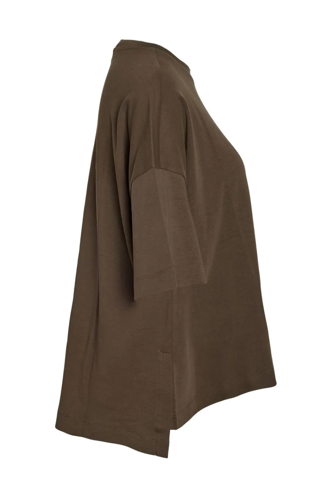 Noisy May Nmkim S/S Slit T-Shrt Fwd 5056308 Chocolate Brown White Emb