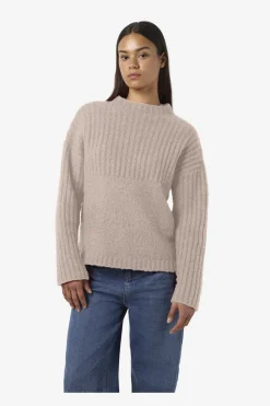 Hot Noisy May Nmnyla L/S Loose High Neck Knit Fwd Dd 4798741 Humus Melange