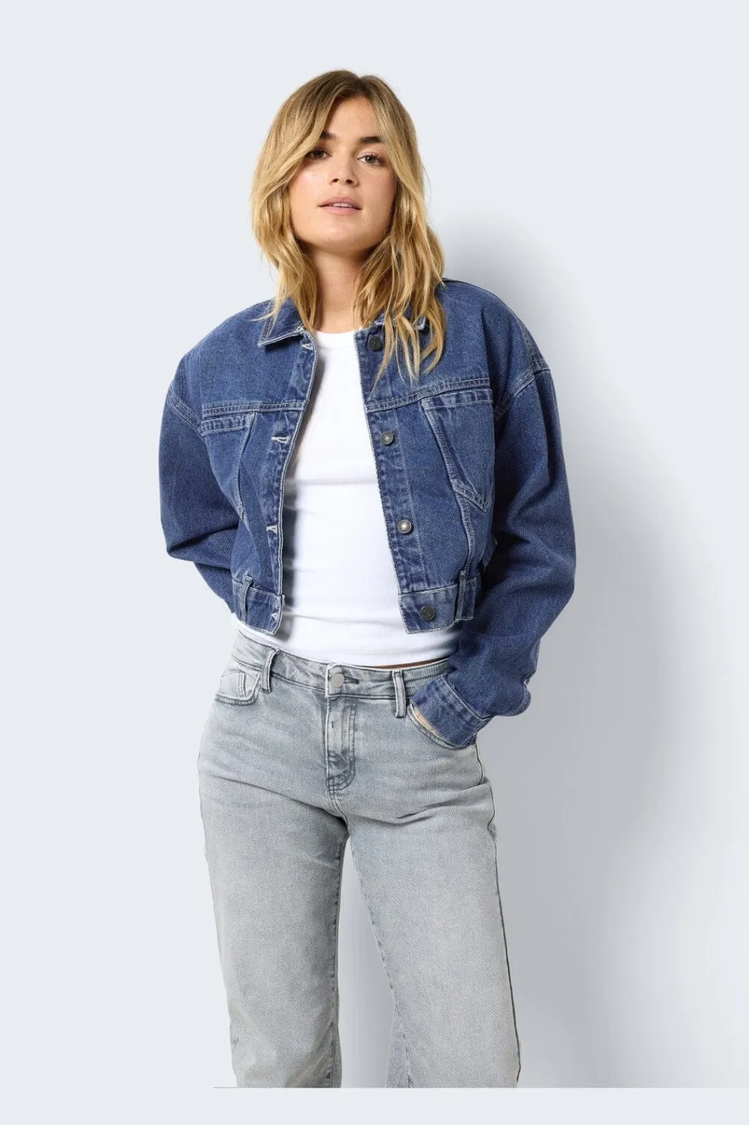 Online Noisy May Nmronja L/S Crop Jacket Vi433Mb 4411985 Medium Blue Denim
