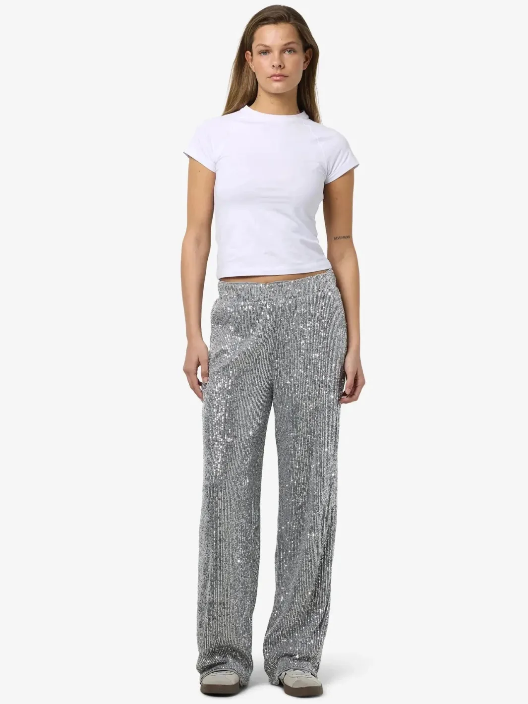 Discount Noisy May Nmscarlet Sequin Wide Pants 4843311 Silver