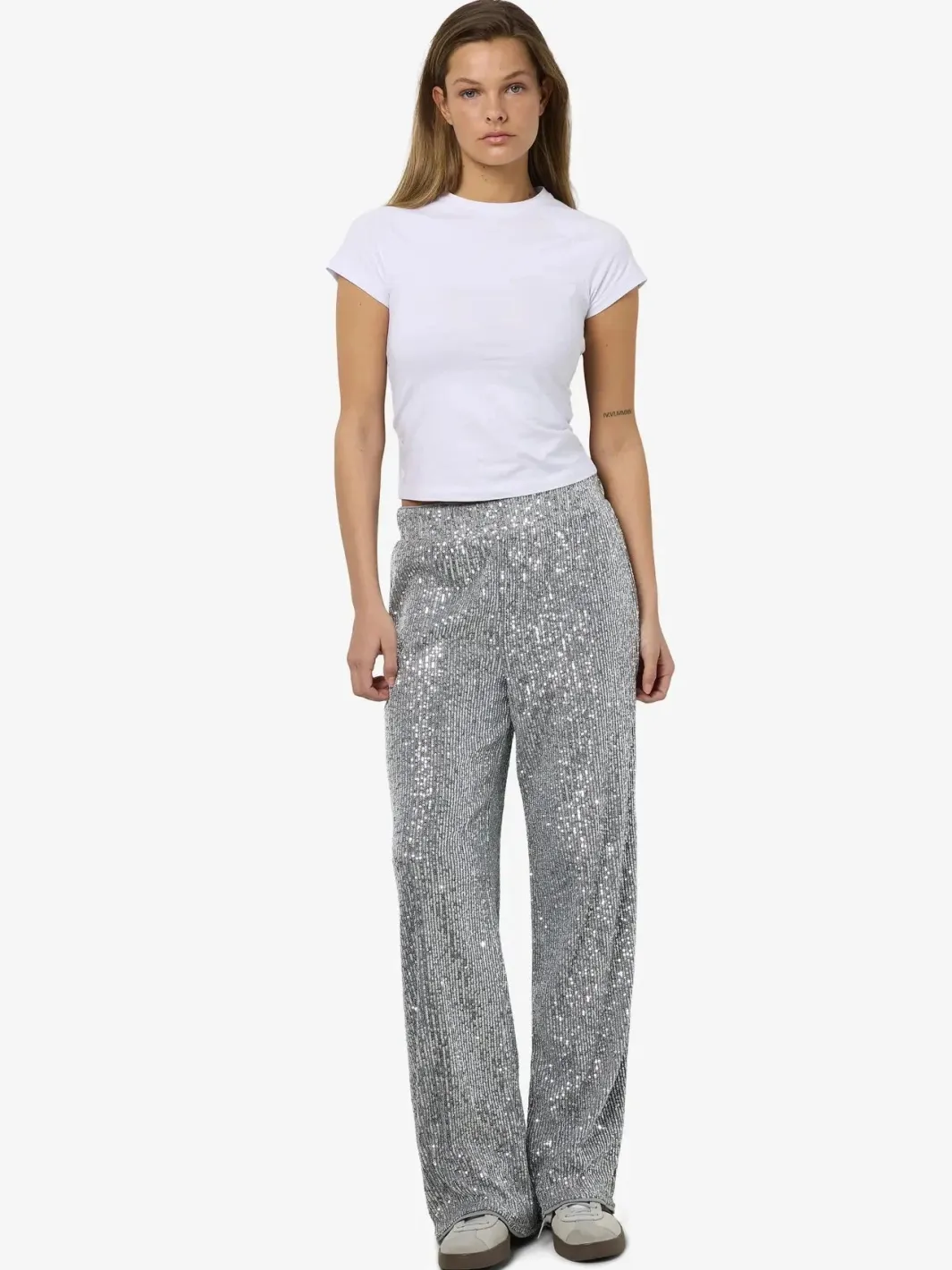 Discount Noisy May Nmscarlet Sequin Wide Pants 4843311 Silver