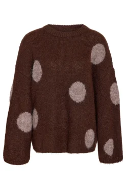New Noisy May Nmsutton L/S Polka Dot Oversize Knit Fwd 5062577 French Roast Natural Melange Dots