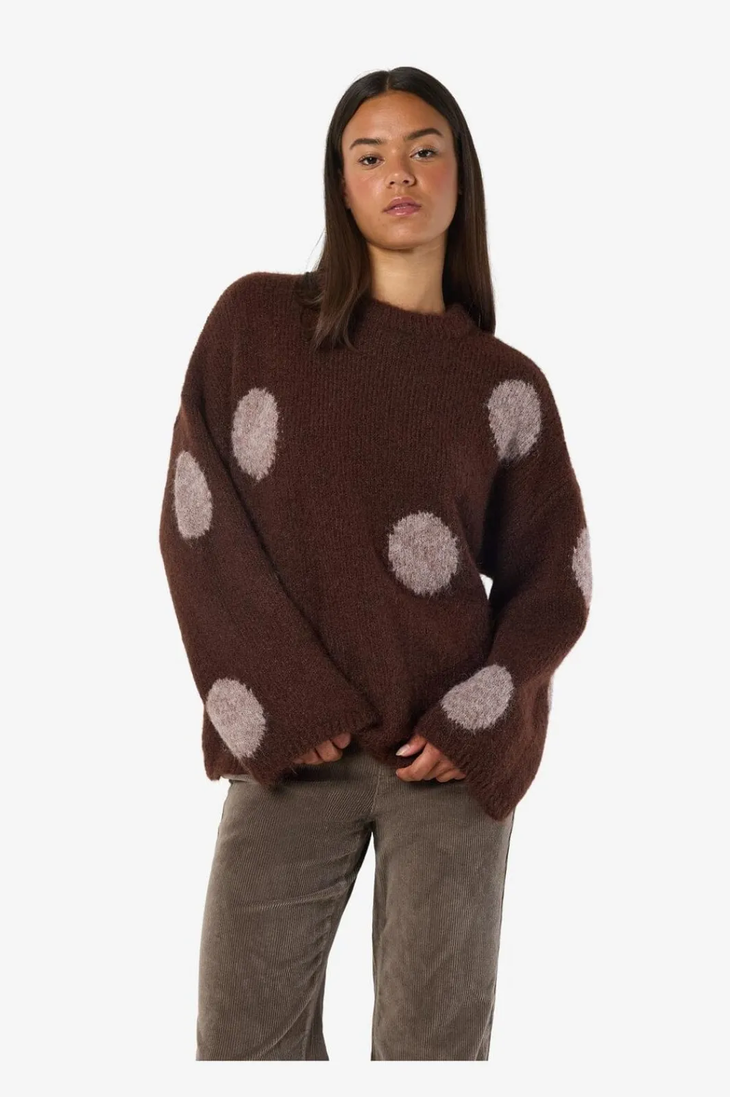 New Noisy May Nmsutton L/S Polka Dot Oversize Knit Fwd 5062577 French Roast Natural Melange Dots