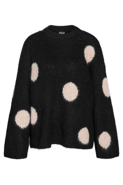 Clearance Noisy May Nmsutton L/S Polka Dot Oversize Knit Fwd 5029855 Obsidian Birch Dots