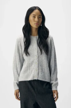 Best Object Objflora Re Ls Knit Button Cardigan 4789037 Light Grey Melange