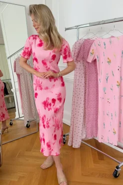 Best BYIC Odaic Ss Dress A23834 Abstract Pink Flower Print