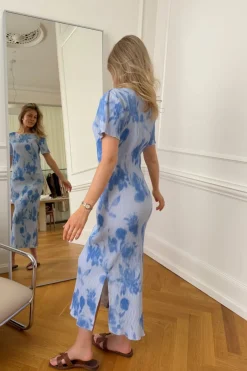Clearance BYIC Odaic Ss Dress A23834 Abstract Blue Flower Print