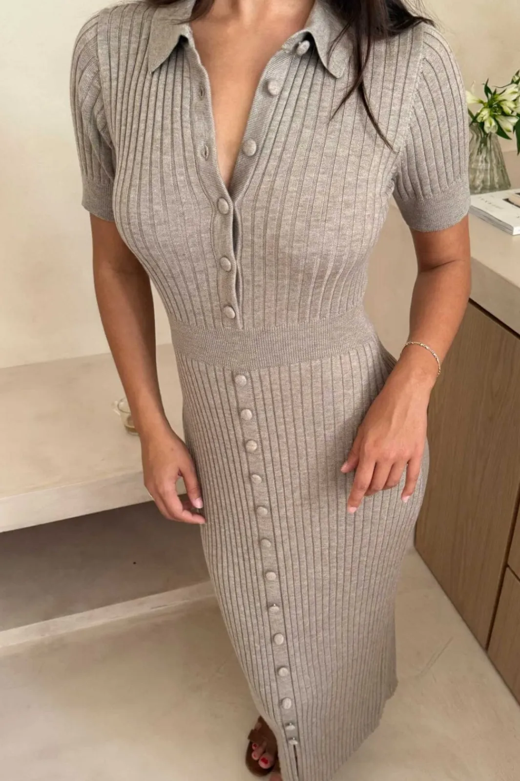 Best BYIC Odetteic Long Ss Dress A025 Light Brown