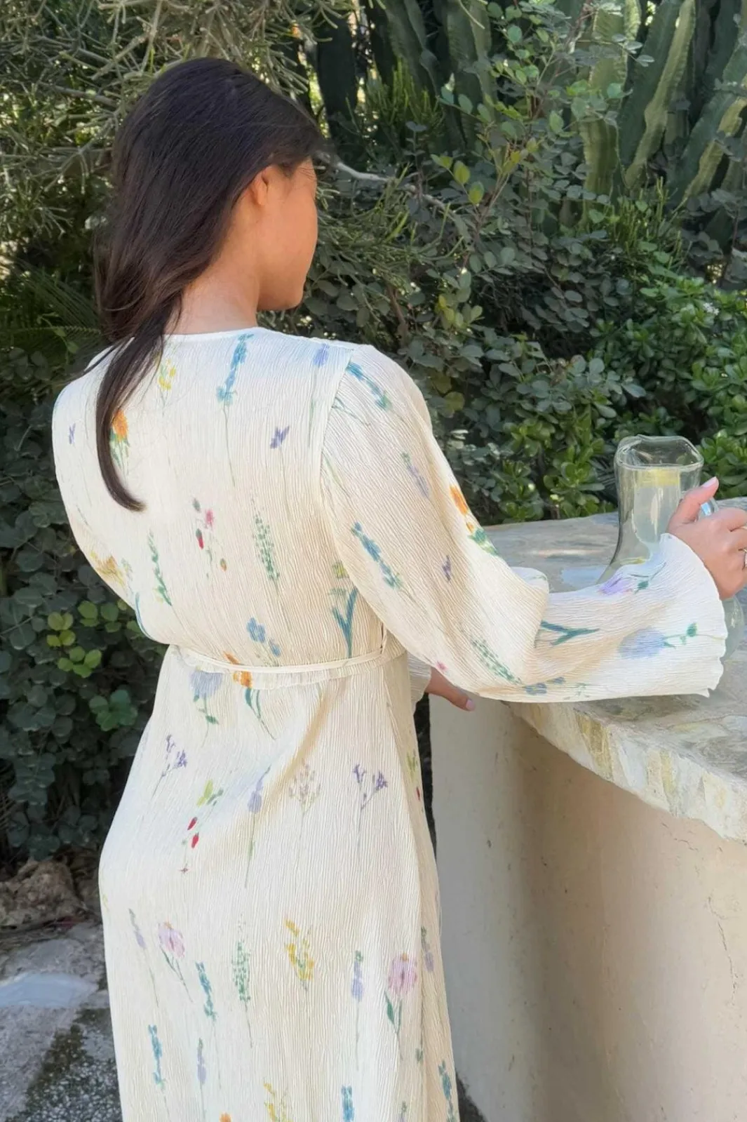 Clearance BYIC Ofeliaic Long Wrap Dress owfp Off White Flower Print