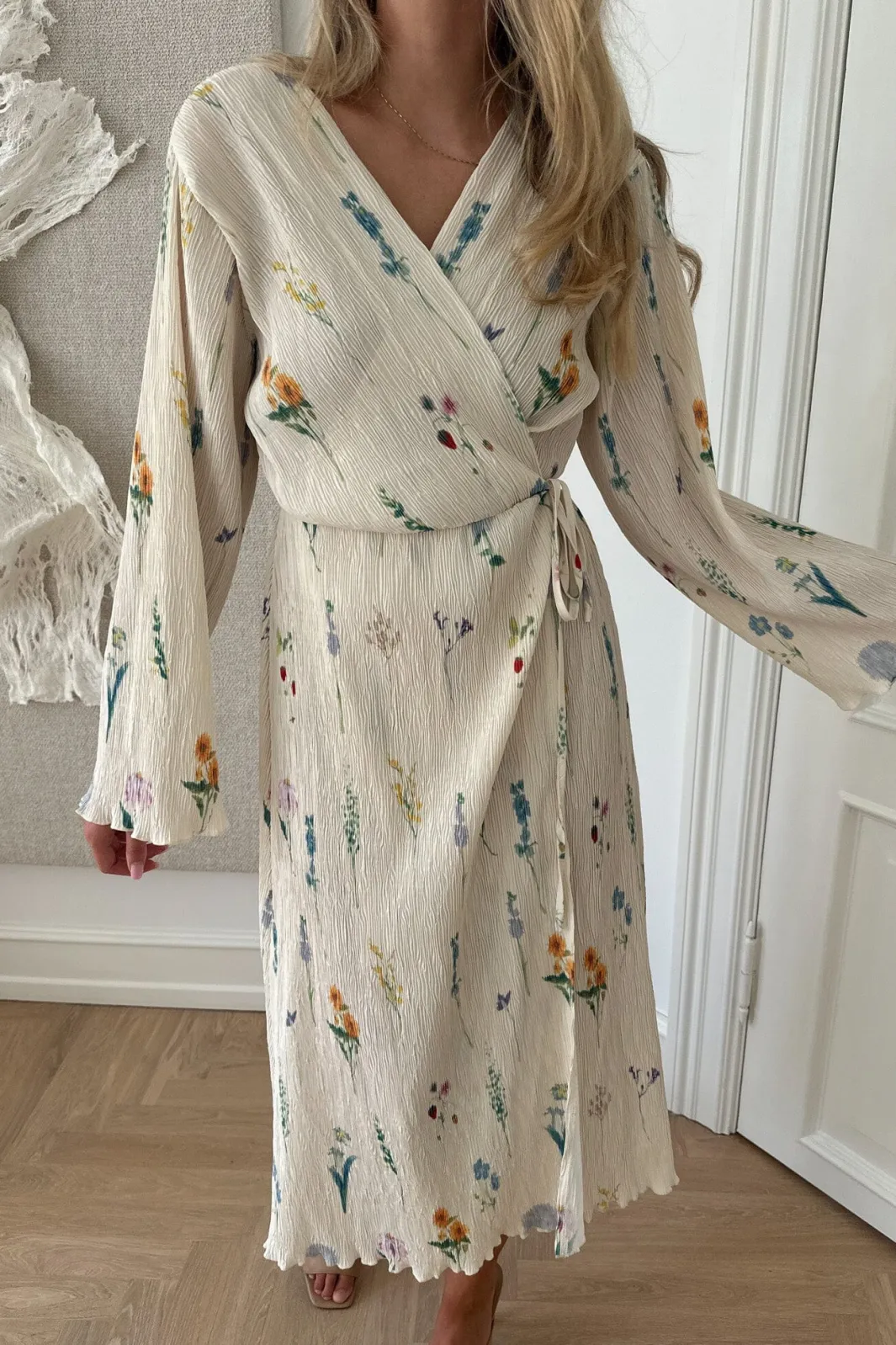 Clearance BYIC Ofeliaic Long Wrap Dress owfp Off White Flower Print
