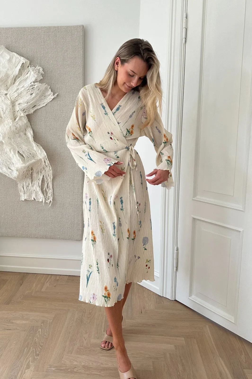 Clearance BYIC Ofeliaic Long Wrap Dress owfp Off White Flower Print
