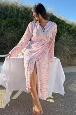 New BYIC Ofeliaic Long Wrap Dress A23640 Pink