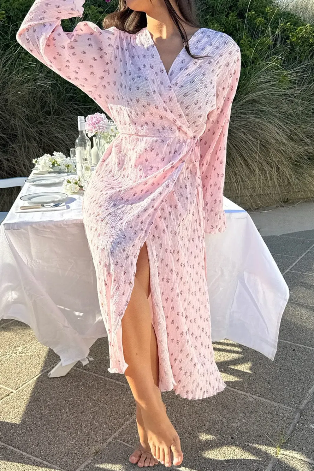 New BYIC Ofeliaic Long Wrap Dress A23640 Pink