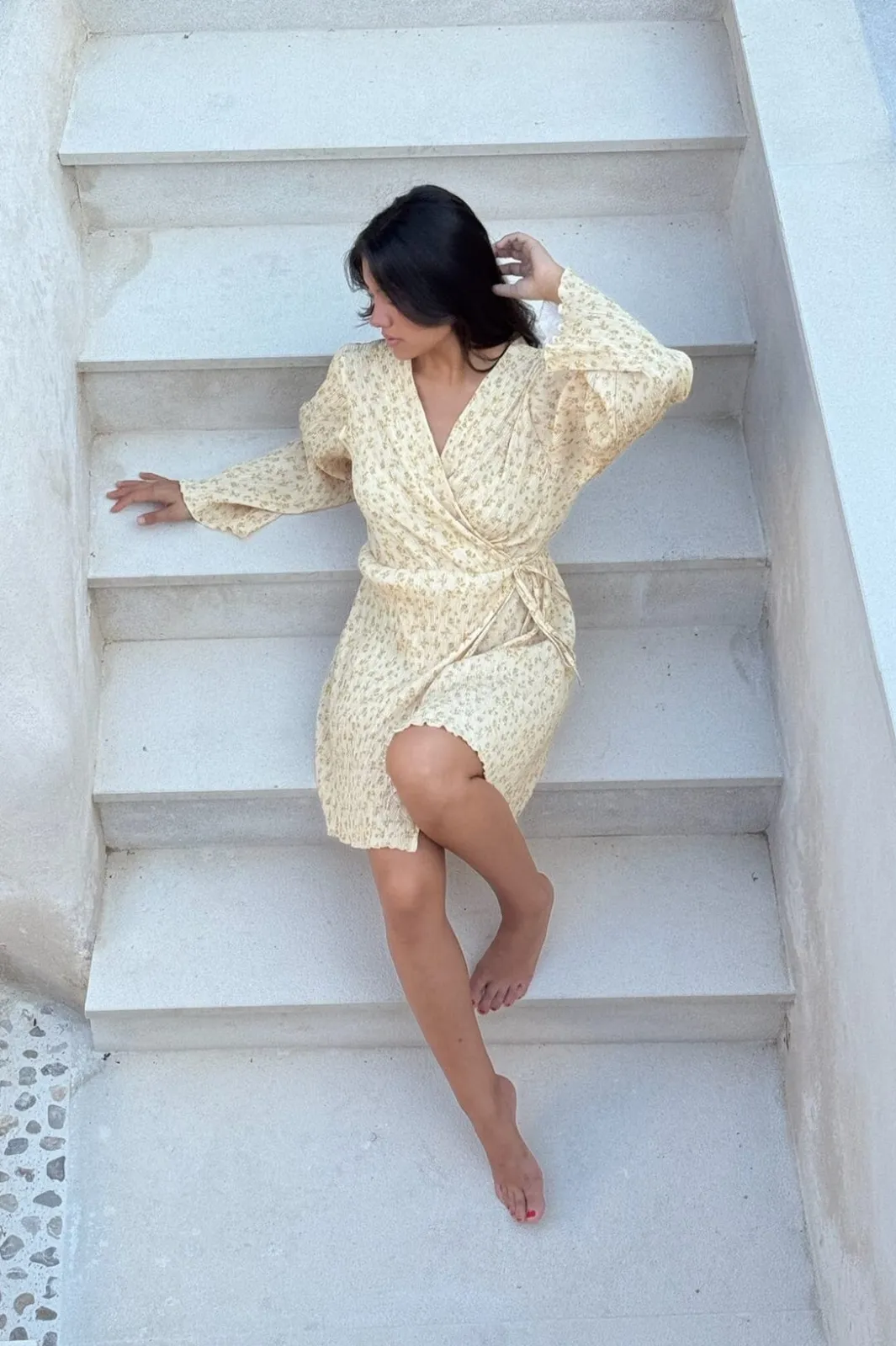 Discount BYIC Ofeliaic Wrap Dress A23934 Yellow Flower Print