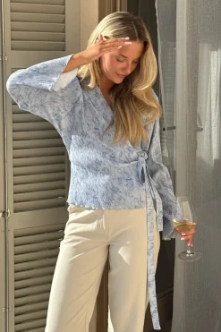 Sale BYIC Ofeliaic Wrap Shirt A23939 Soft Blue Blossom
