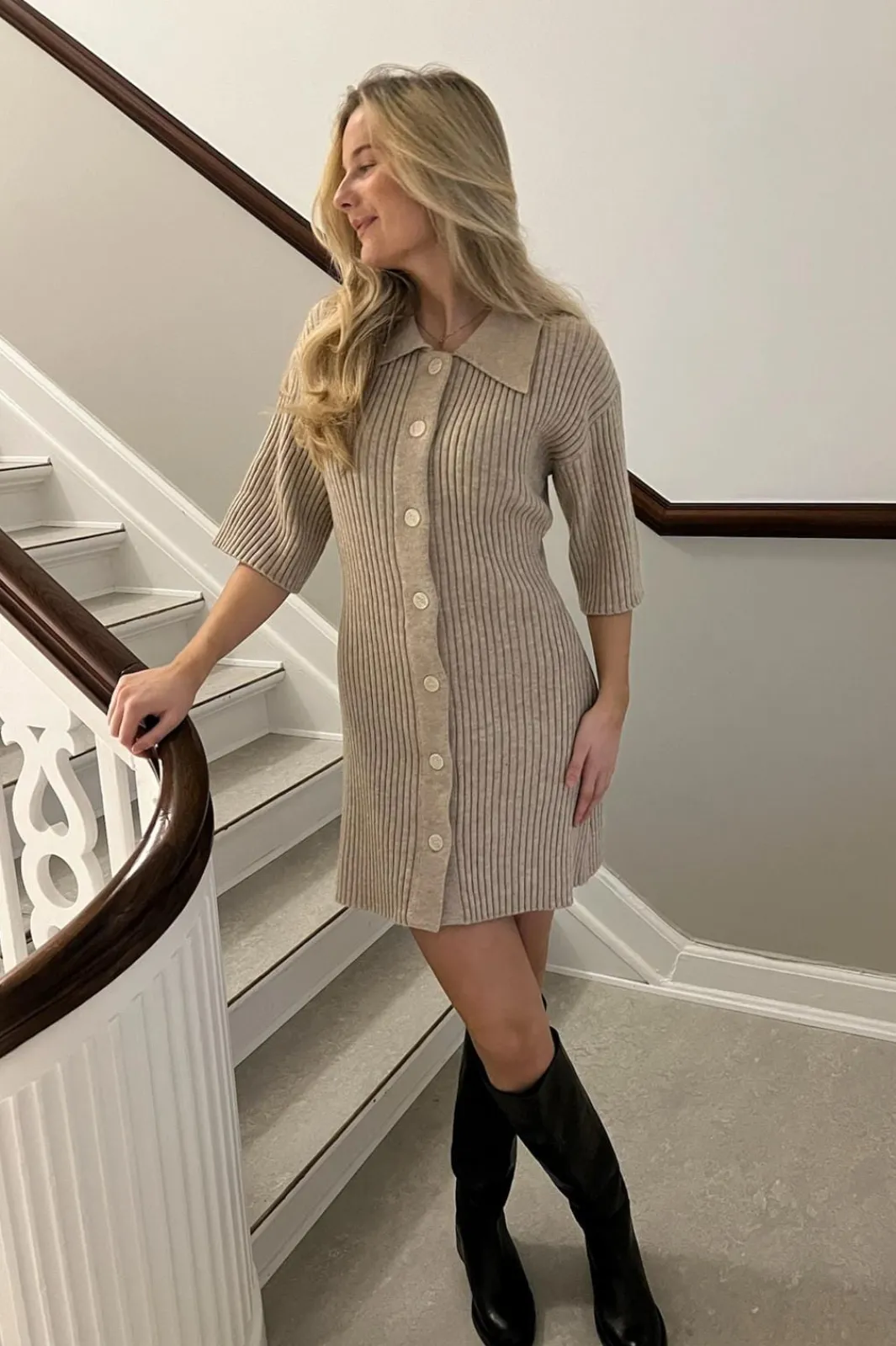 Clearance BYIC Oliviaic Knit Dress 1199 Ribbed Beige