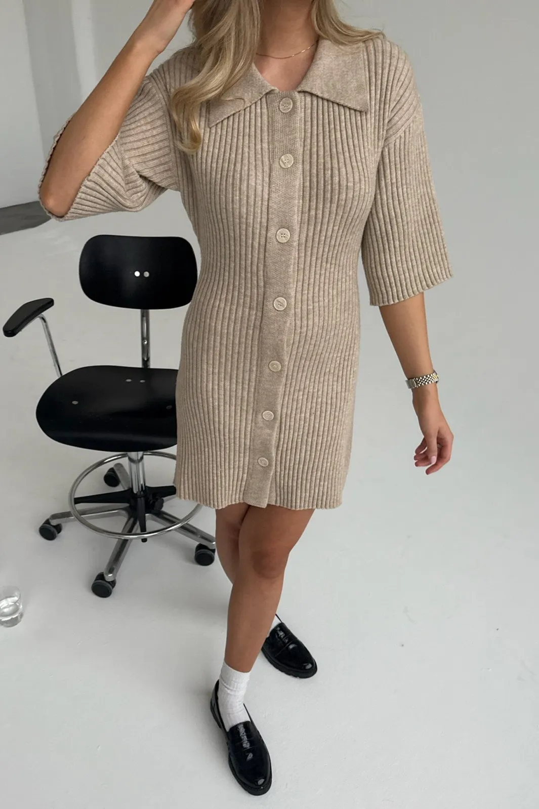 Clearance BYIC Oliviaic Knit Dress 1199 Ribbed Beige