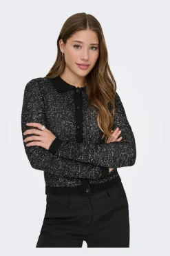Online Only Onlabby Ls Polo Sequins Cardigan Knt 4958262 Black Silver Sequins