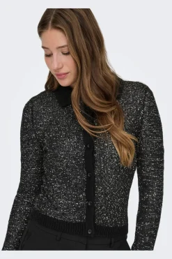 Online Only Onlabby Ls Polo Sequins Cardigan Knt 4958262 Black Silver Sequins