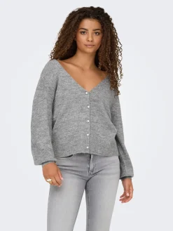 Only Onladele Ls Lace Mix Revers Cardi Cc Knt 4776453 Light Grey Melange Black Lace
