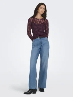 Best Only Onlalba L/S Lace Top 4907618 Decadent Chocolate