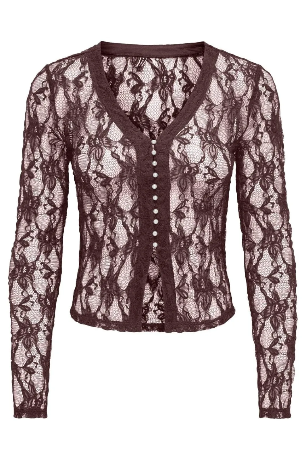 Outlet Only Onlalba L/S V-Neck Lace Top 5026789 Decadent Chocolate Only Stores Buttons