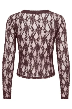 Outlet Only Onlalba L/S V-Neck Lace Top 5026789 Decadent Chocolate Only Stores Buttons