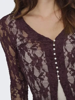 New Only Onlalba L/S V-Neck Lace Top 4907612 Decadent Chocolate