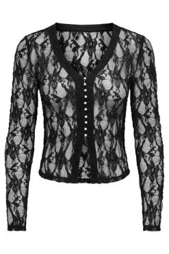 Online Only Onlalba L/S V-Neck Lace Top 5026790 Black Only Stores Buttons