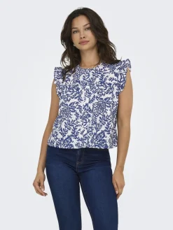 Only Onlamanda Chanee Cap Emb Top 4814620 Cloud Dancer W Estate Blue