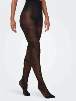 New Only Onlaviaya Floral Tights Acc 4883320 Black