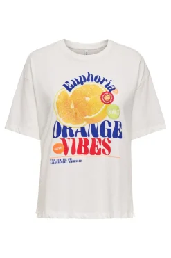 Clearance Only Onlbolette S/S Top Box Cc 4936979 Cloud Dancer Orange Vibes