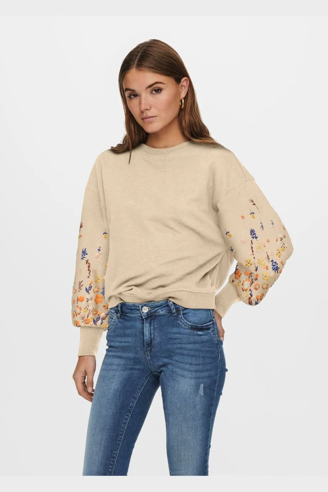 Best Only Onlbrooke L/S O-Neck Flower Swt 4578016 Pale Khaki Sleeve Flower
