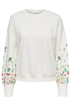 Hot Only Onlbrooke L/S O-Neck Flower Swt 4236763 Cloud Dancer Sleeve Flower