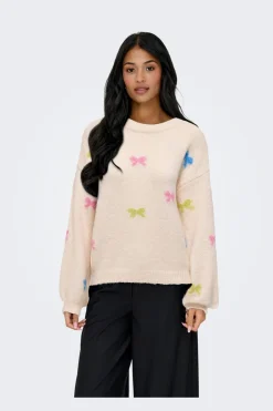 Hot Only Onlbrunhilda Life Ls Bow O-Neck Knt 4947227 Baby'S Breath Camp G/Wild R/Campa/Mel/Mini Bow